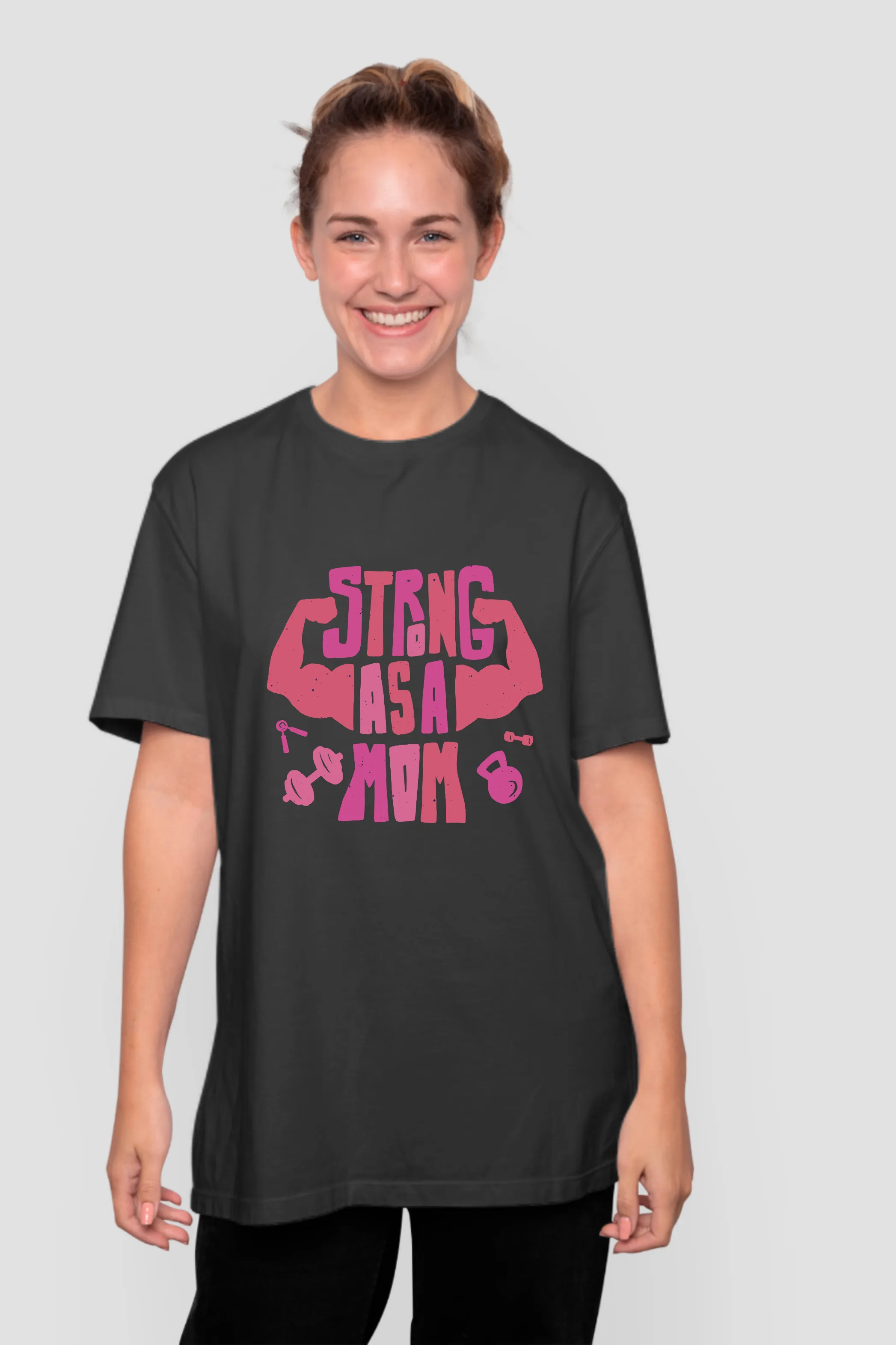 Strong Mom Gym Printed Oversized T-shirt for women