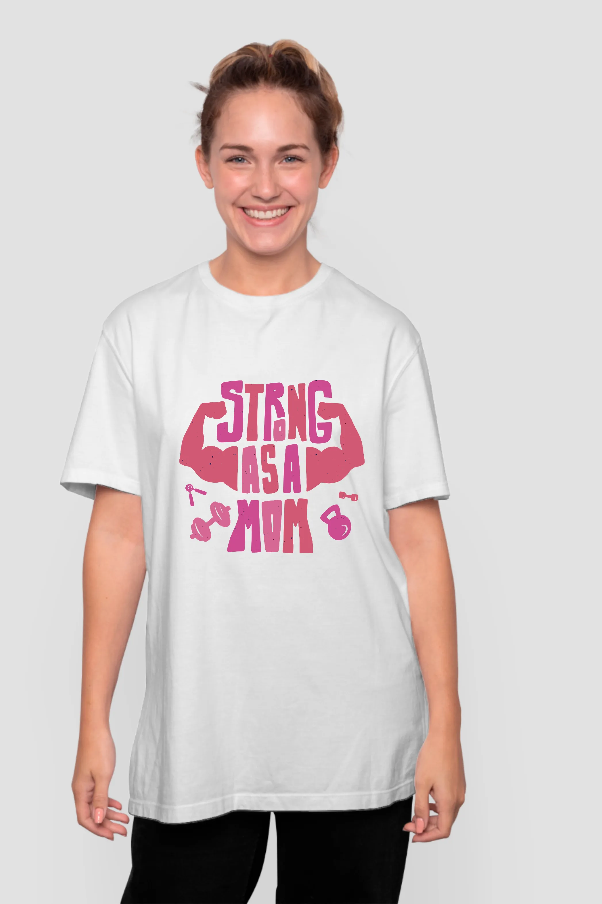 Strong Mom Gym Printed Oversized T-shirt for women