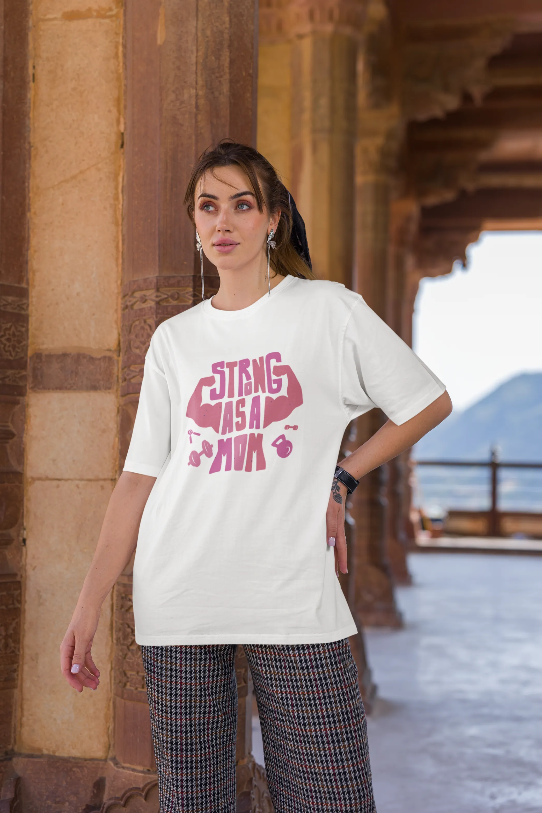 Strong Mom Gym Printed Oversized T-shirt for women