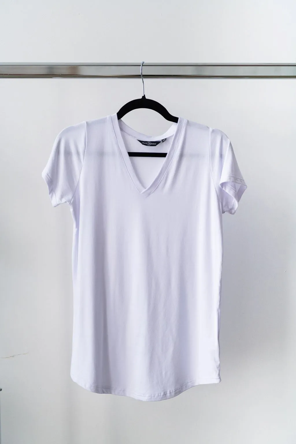 The Bamboo Perfect V-neck Tee in White - DISCONTINUED FABRIC