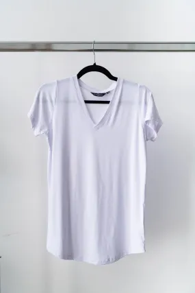 The Bamboo Perfect V-neck Tee in White - DISCONTINUED FABRIC