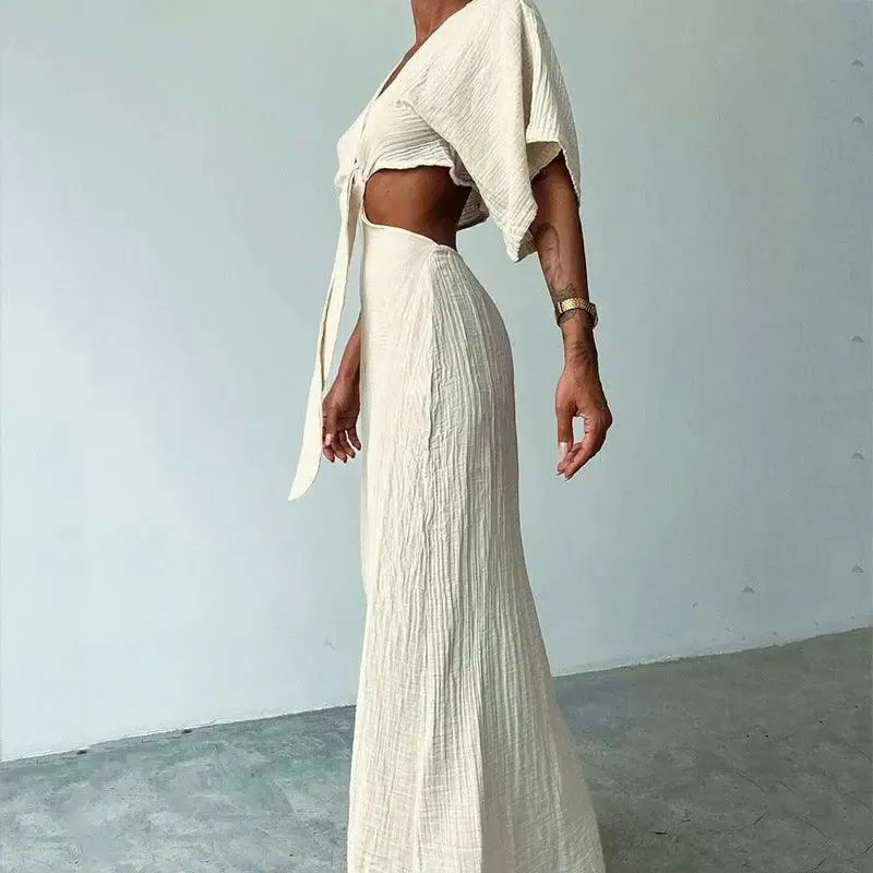 Tie Front Cut Out Maxi Dress