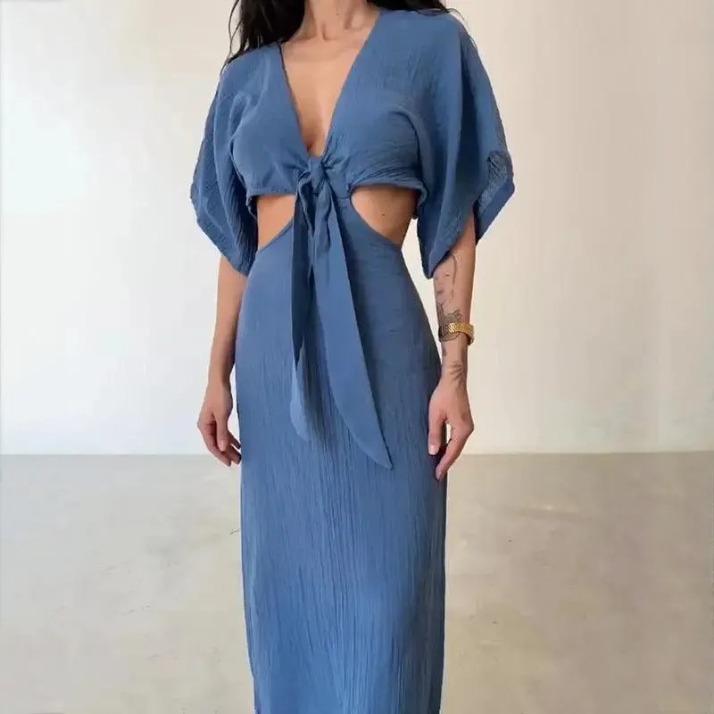 Tie Front Cut Out Maxi Dress
