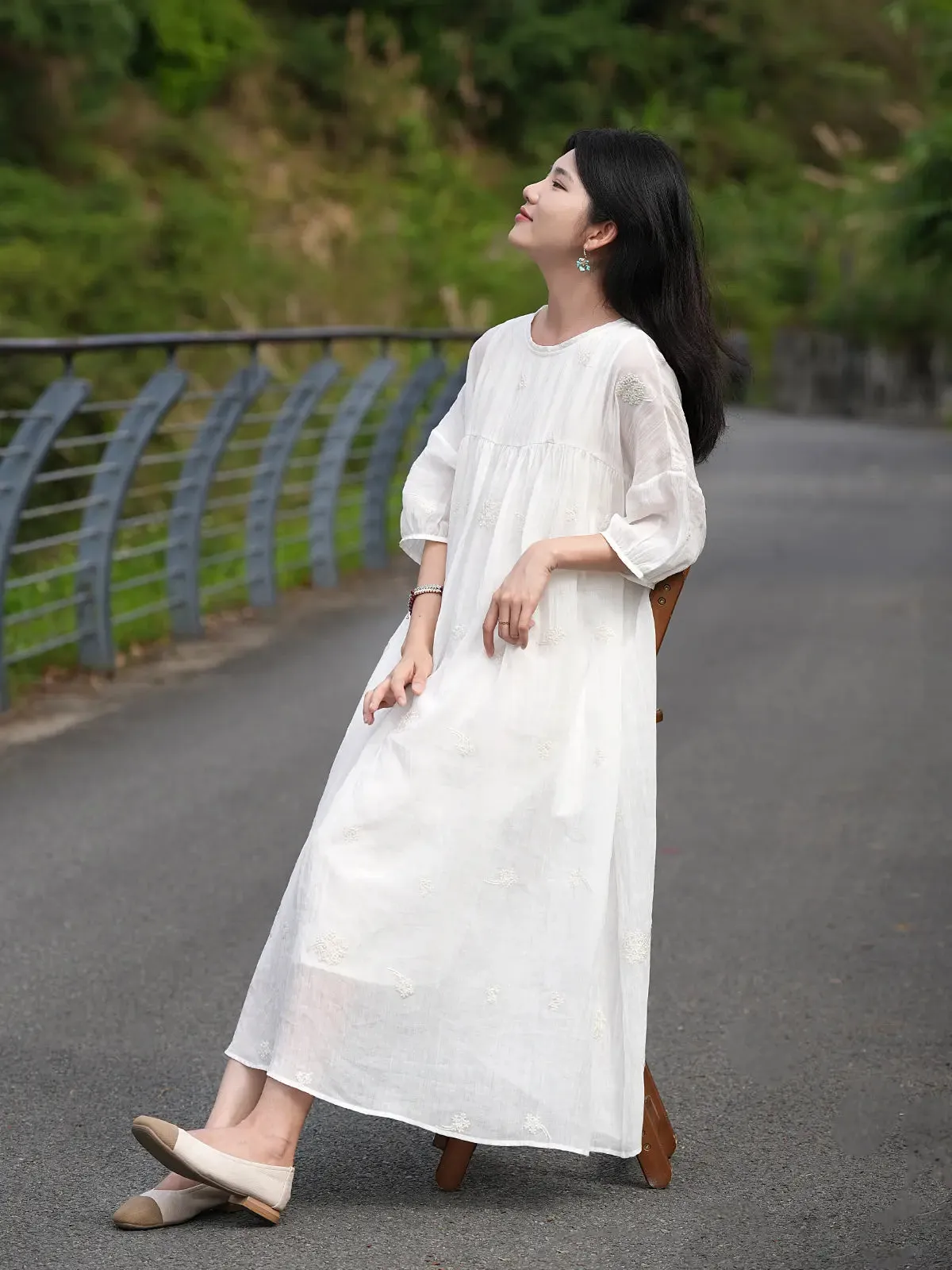 White Linen Maxi Dress for Women - Summer Oversized Dress
