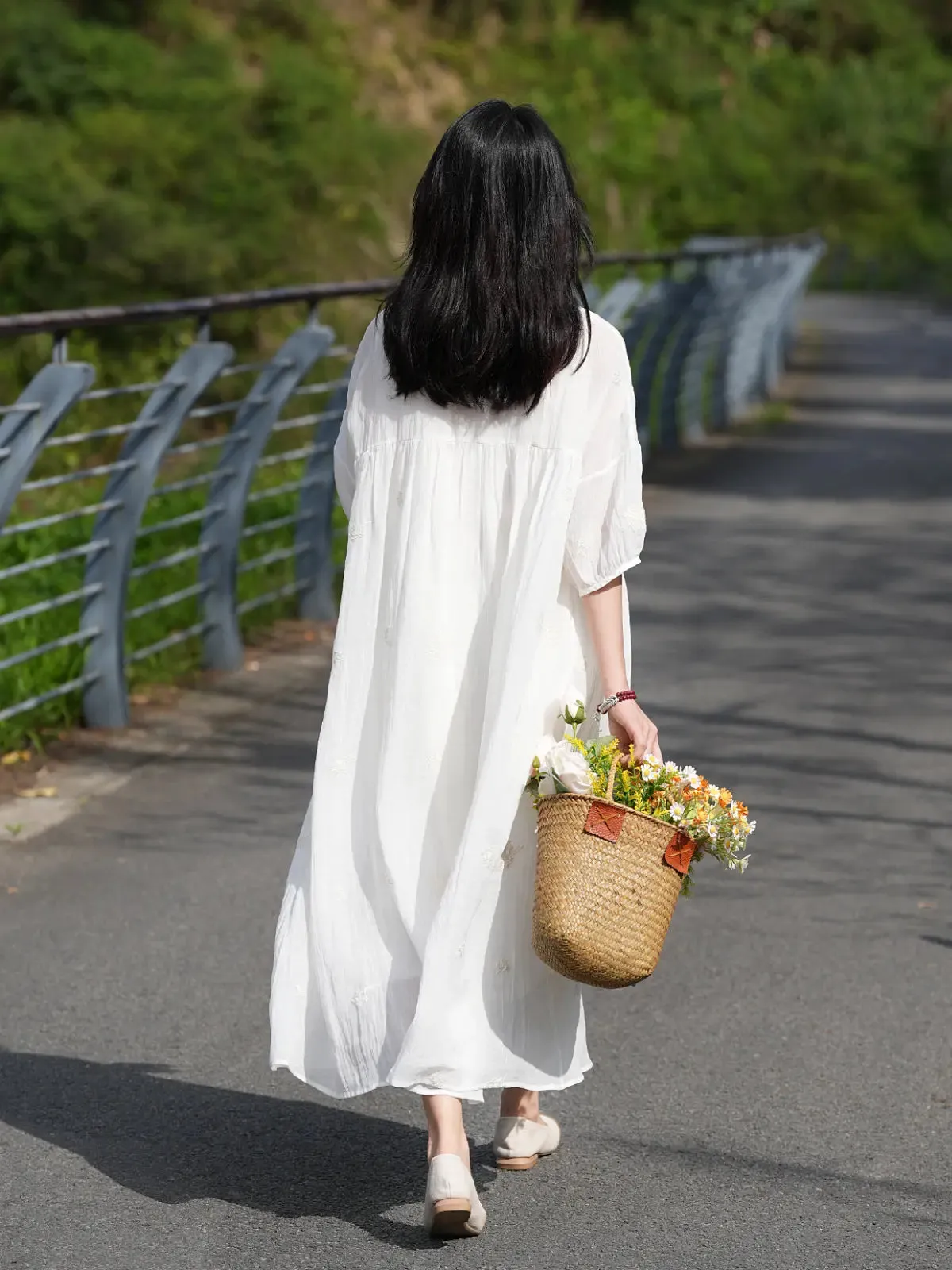 White Linen Maxi Dress for Women - Summer Oversized Dress