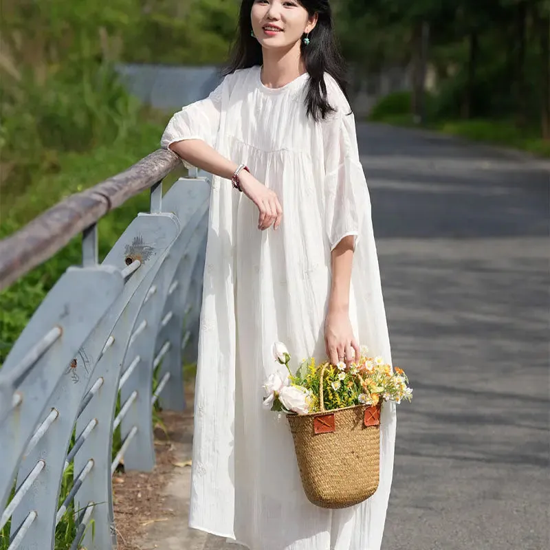 White Linen Maxi Dress for Women - Summer Oversized Dress