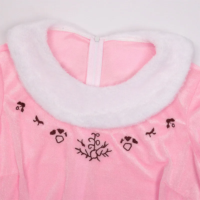 Women Girls Elf Costume Cute Christmas Pink Suit Holiday Family Party Dress BEcostume
