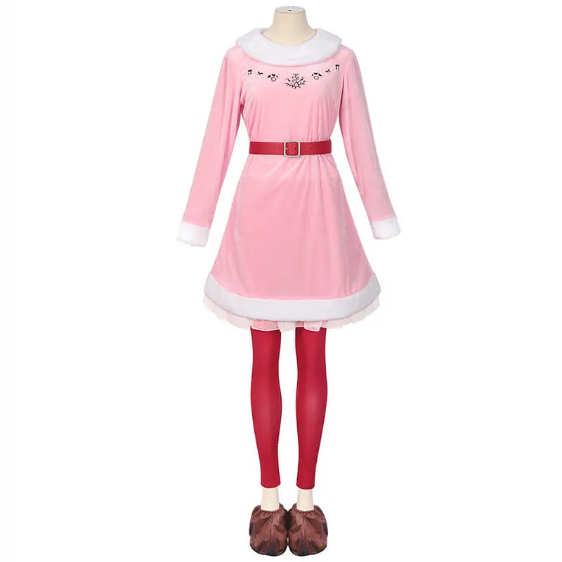 Women Girls Elf Costume Cute Christmas Pink Suit Holiday Family Party Dress BEcostume