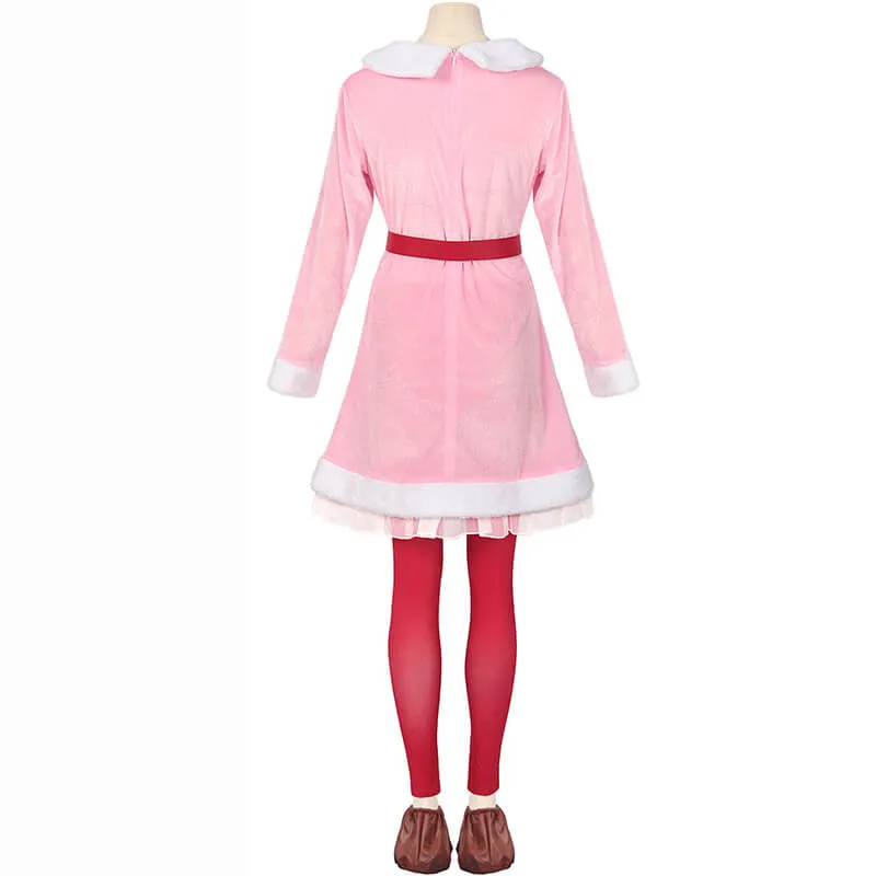Women Girls Elf Costume Cute Christmas Pink Suit Holiday Family Party Dress BEcostume