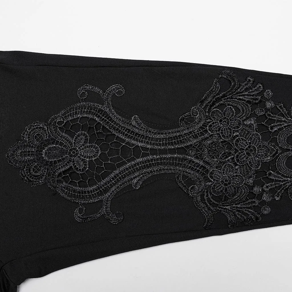 Women's Gothic Floral Embroidered Lace-up Leggings