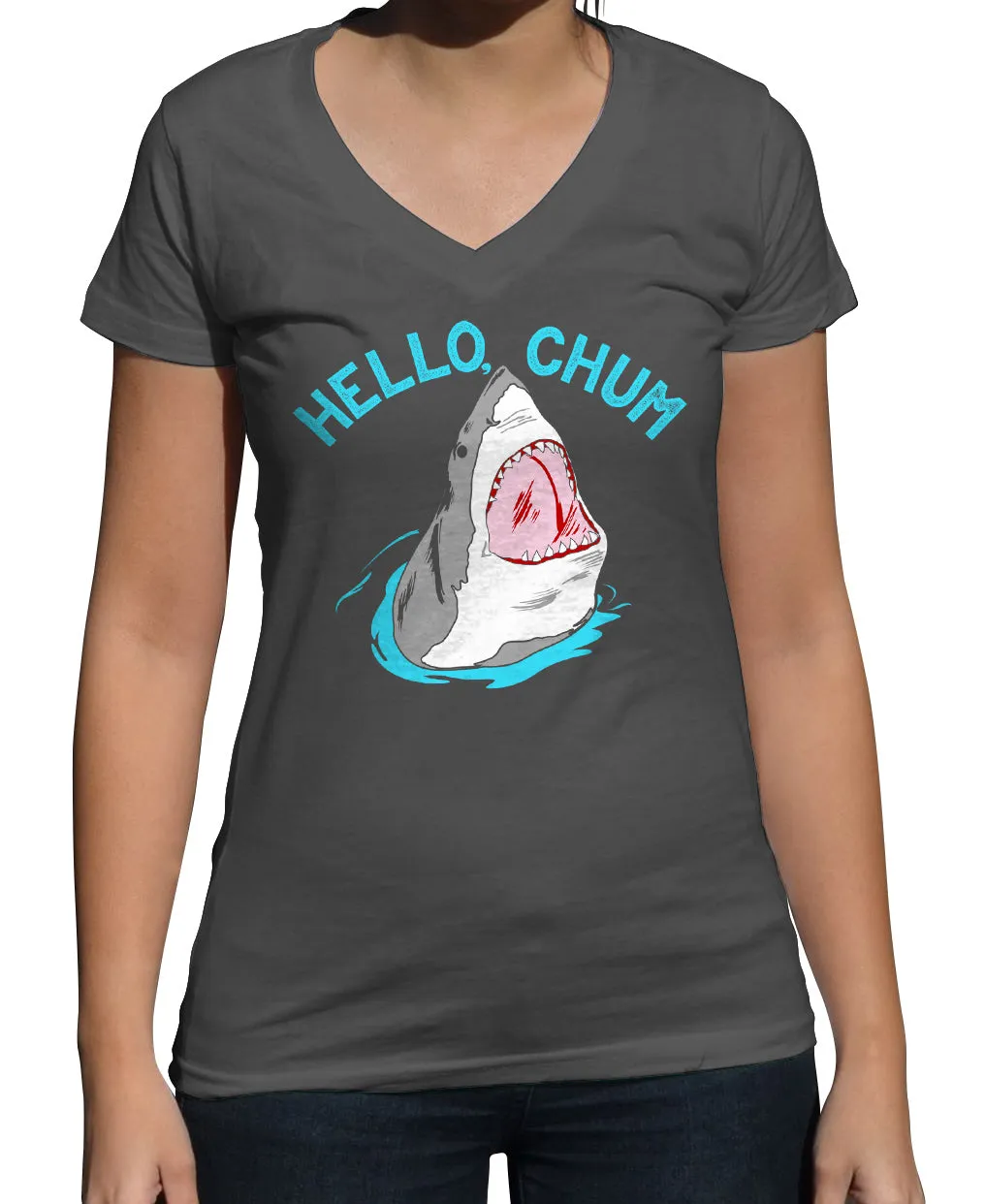 Women's Hello Chum Shark Vneck T-Shirt