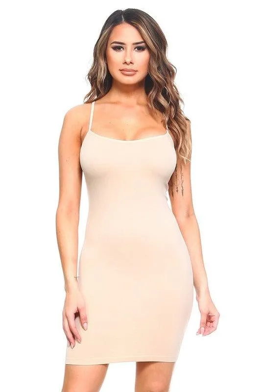 Womens Solid Seamless Long Cami Shirt Dress