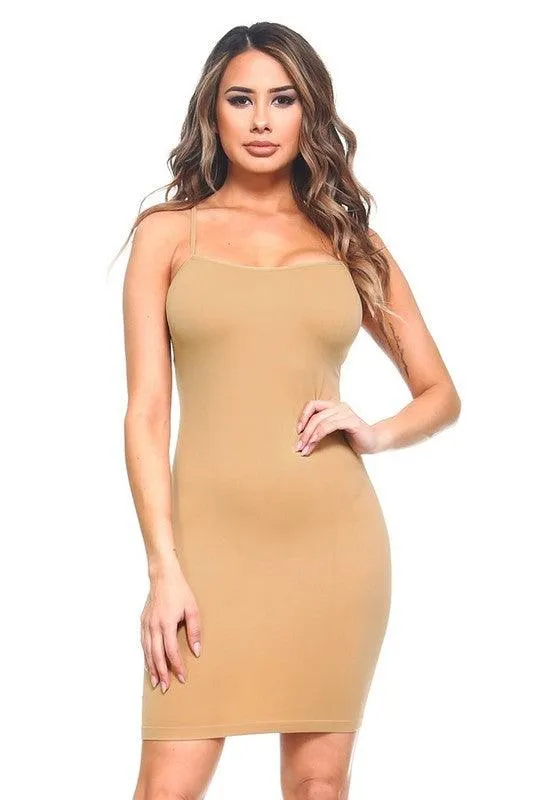 Womens Solid Seamless Long Cami Shirt Dress