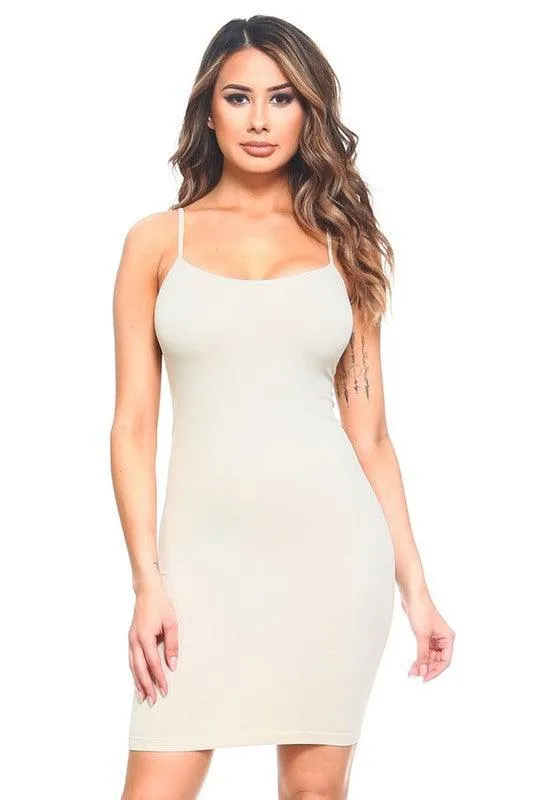 Womens Solid Seamless Long Cami Shirt Dress
