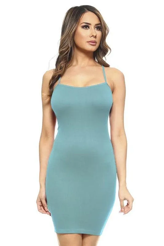 Womens Solid Seamless Long Cami Shirt Dress